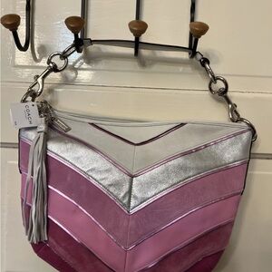 Coach Pink Silver Bag LTD Chevron, multicolor, metallic gallery, hobo tote purse